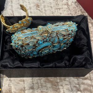 Exquisite Turquoise and Gold Embellished Clutch Tara